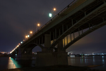 The bridge in the Night city of Novosibirsk.