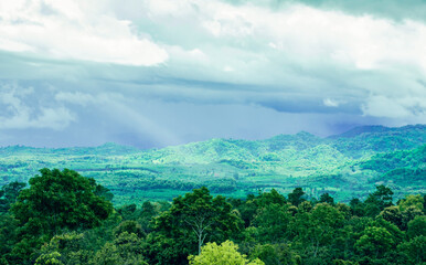 Beautiful landscape of the peak on the mountain with raining, Beautiful landscape mountain in Thailand