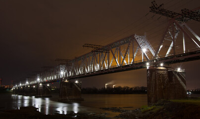 The bridge in the Night city of Novosibirsk.