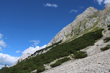A typical mountain view in the European Alps on a sunny day in summer