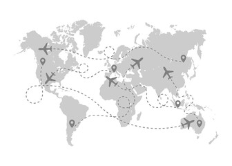 airplane route with world map vector