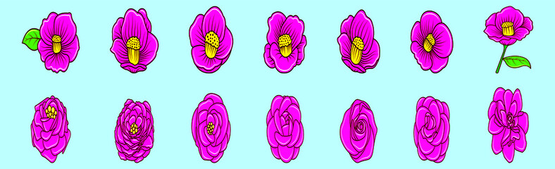 set of camelia flowers cartoon icon design template with various models. vector illustration isolated on blue background