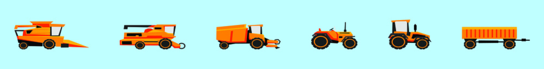 set of industrial transportation cartoon icon design template with various models. vector illustration isolated on blue background