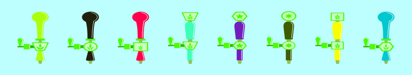 set of beer pump cartoon icon design template with various models. vector illustration isolated on blue background