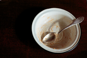 dirty plate and spoon. dirty dishes after pasta