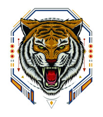 Tiger roar emblem. angry tiger vector.