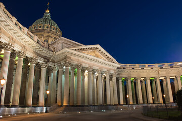 Kazan Cathedral in Saint Petersburg in night.