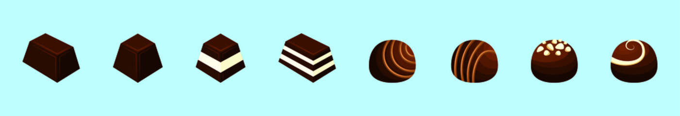 set of product from chocolate cartoon icon design template with various models. vector illustration isolated on blue background