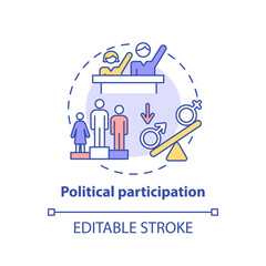Political participation concept icon. Gender gap criteria. Changing country. Election process idea thin line illustration. Vector isolated outline RGB color drawing. Editable stroke