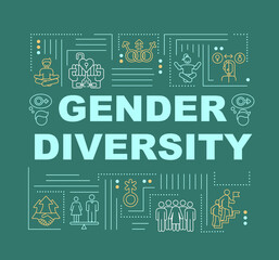 Gender diversity in society word concepts banner. Inclusive space. Equal social rights. Infographics with linear icons on green background. Isolated typography. Vector outline RGB color illustration
