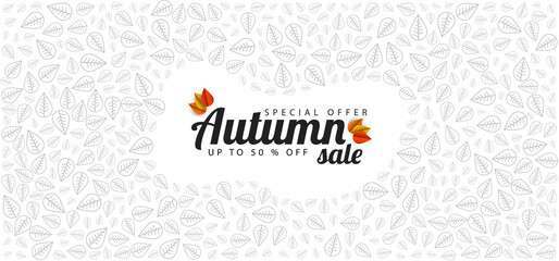 Autumn sale. Background. Banner decorate with fall leaves