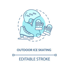Outdoor ice skating concept icon. Winter outdoor activity idea thin line illustration. Seasonal pastime. Ice-skating sport and ice show. Vector isolated outline RGB color drawing. Editable stroke