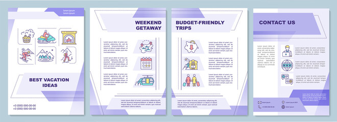 Winter budget friendly trips brochure template. Best vacation ideas. Flyer, booklet, leaflet print, cover design with linear icons. Vector layouts for magazines, annual reports, advertising posters