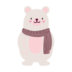 merry christmas, white bear with scarf cartoon, isolated design