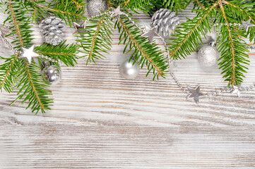 Christmas decorations on a white wooden background