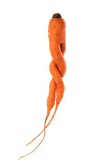 Ripe carrot in the form of a spiral isolated on a white background