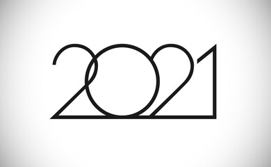 Obraz premium 2021 A Happy New Year congrats concept. Classic thin logotype. Abstract isolated graphic design template. Digits in monochrome style. Vector mask idea with black and white colors. Creative decoration.