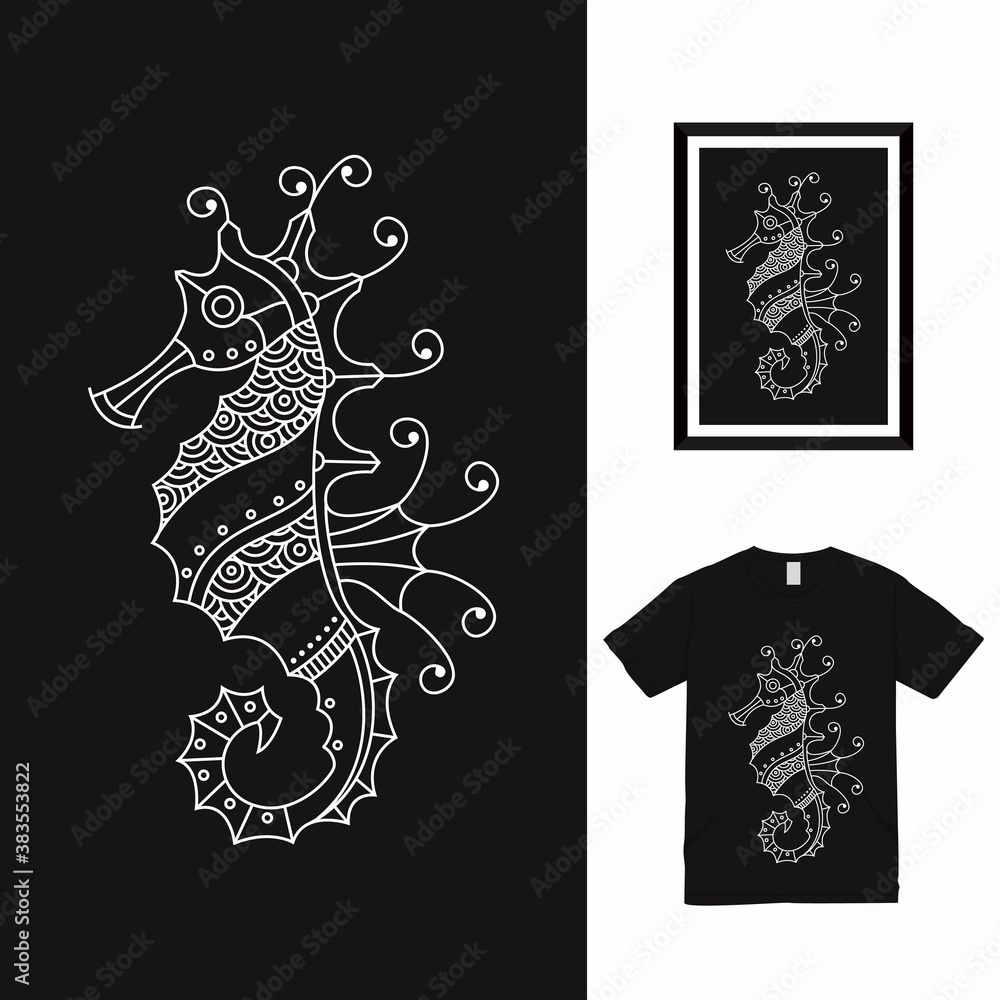 Wall mural seahorse line art t shirt design