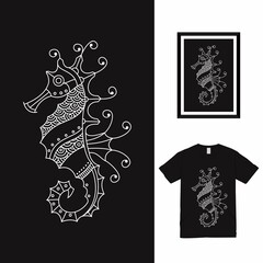 Seahorse Line Art T shirt Design