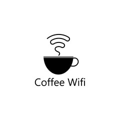 Coffee cup with WiFi vector icon logo.