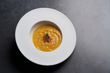 Pumpkin cream soup with spices, Healthy Vegetarian food