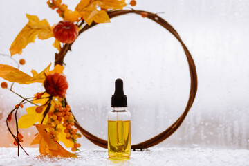 Fall rainy window CBD bottle