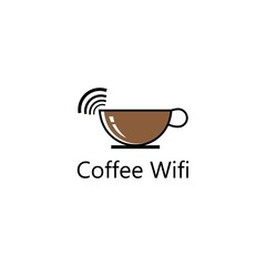 Coffee cup with WiFi vector icon logo.