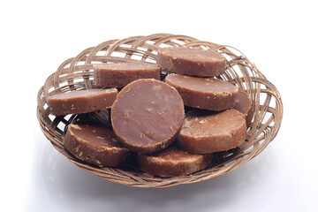 Palm sugar, coconut sugar on white background