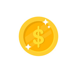Simple gold dollar coin Money spending ideas Isolated on white background