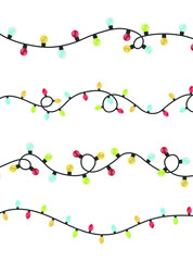 Christmas lights on a white transparent background. Set of decorative shining garlands. christmas design element. Isolated vector illustration.
