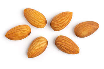 Almonds top view isolated on white background