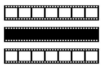 Black film strip isolated on white. Old cinema and photo tape. Retro design element