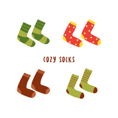 Set cozy socks. Winter or autunm socks. Isolated vector