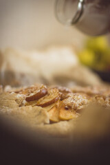 close up a piece of an apple pie