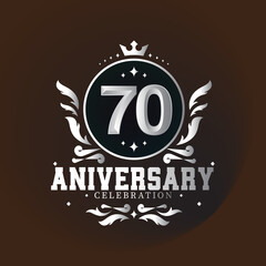 70 year anniversary logo with elegance silver color isolated on brown background for celebration event