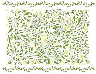 Fototapeta na wymiar Background of flowers, branches and leaves - Spring season - Stationery vectors