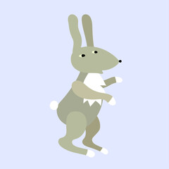 Fototapeta na wymiar Cute minimalistic grey rabbit on the light blue background. In Scandinavian style. Print for children's clothes, room and etc