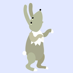 Funny grey rabbit  raised it's head on the light blue background. In Scandinavian style. Print for children's clothes, room and etc
