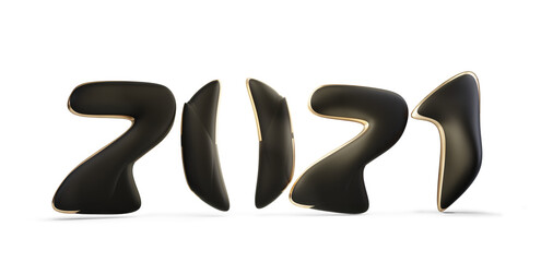 2021 golden dark bold rounded number 3d-illustration
