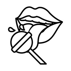 pop art mouth sucking a lollipop, line style