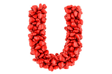 Letter U from red hearts, 3D rendering