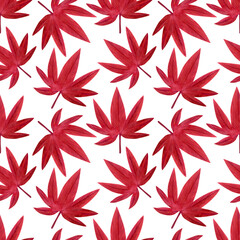 Seamless watercolor pattern with red fall leaves for fabric and decor