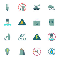 Eco energy elements collection, flat icons set