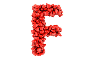 Letter F from red hearts, 3D rendering
