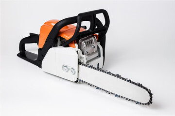 Fototapeta premium Professional petrol chainsaw isolated on a white background.