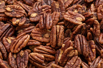 cleared pecan kernels close-up on the table