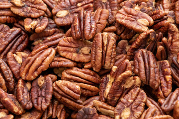 cleared pecan kernels close-up on the table