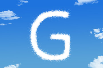 Fototapeta premium Letter G cloud shape on blue sky