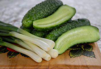 fresh onions on a wooden board