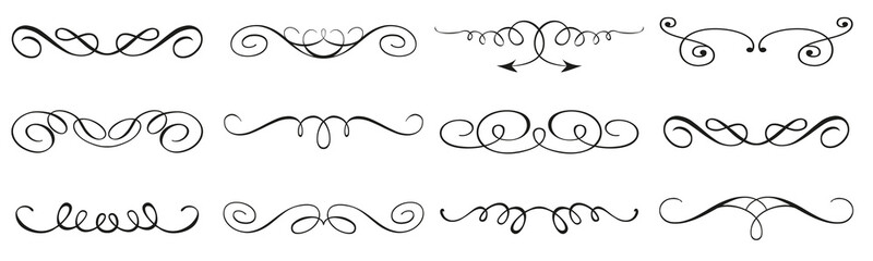 Vector set of calligraphic design elements and page decorations. Elegant collection of hand drawn swirls and curls for your design.